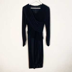 Rag & Bone Black Draped V-Neck Long Sleeve Sheath Dress
